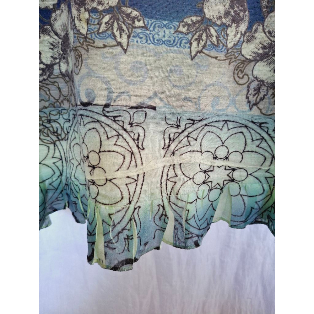 Women's energe Top XL Blue Green bohemian floral Y2K 90s - Picture 3 of 5